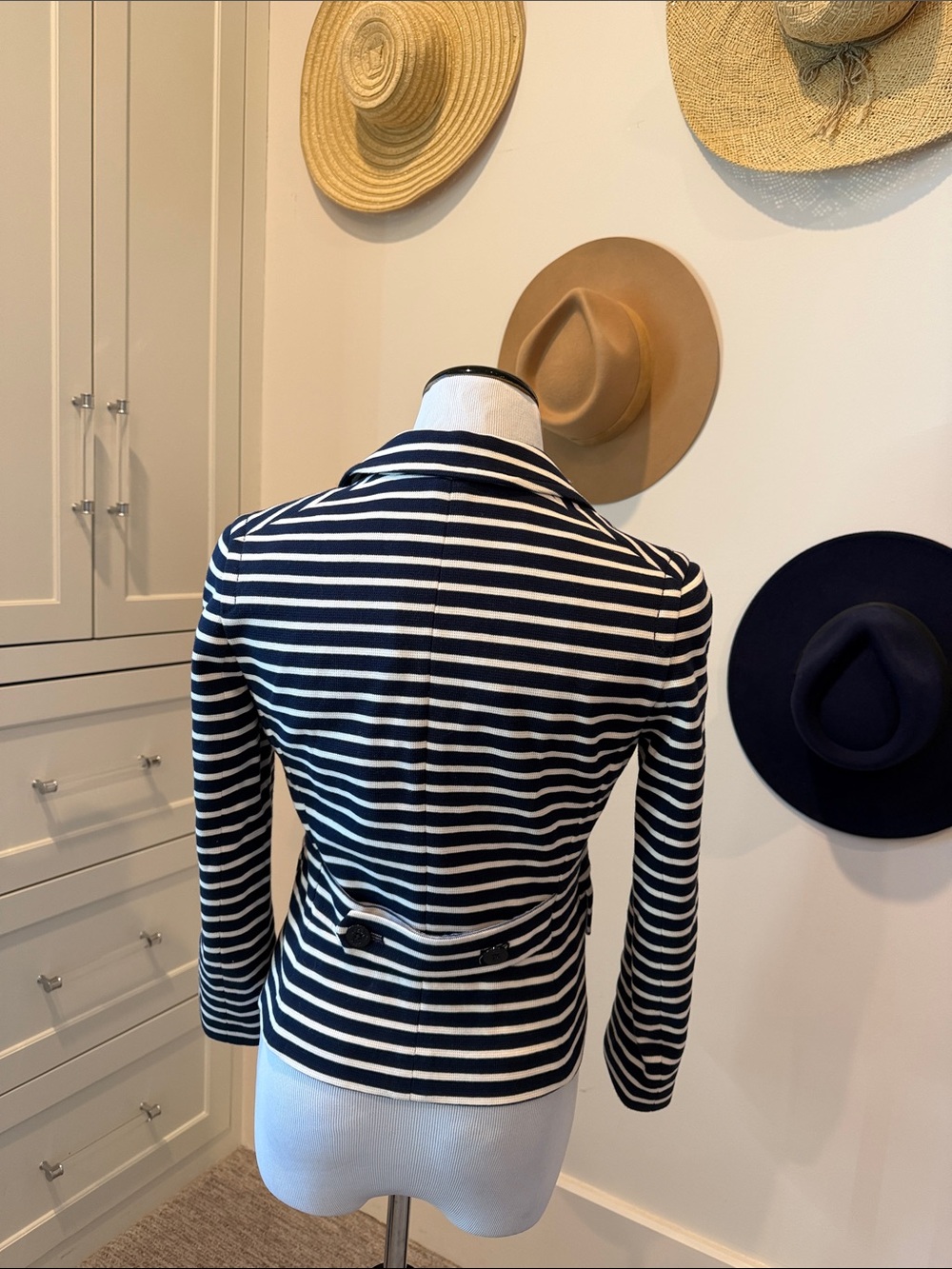 Tory Burch Striped Navy & White Women's Blazer Jacket - Picture 3 of 5